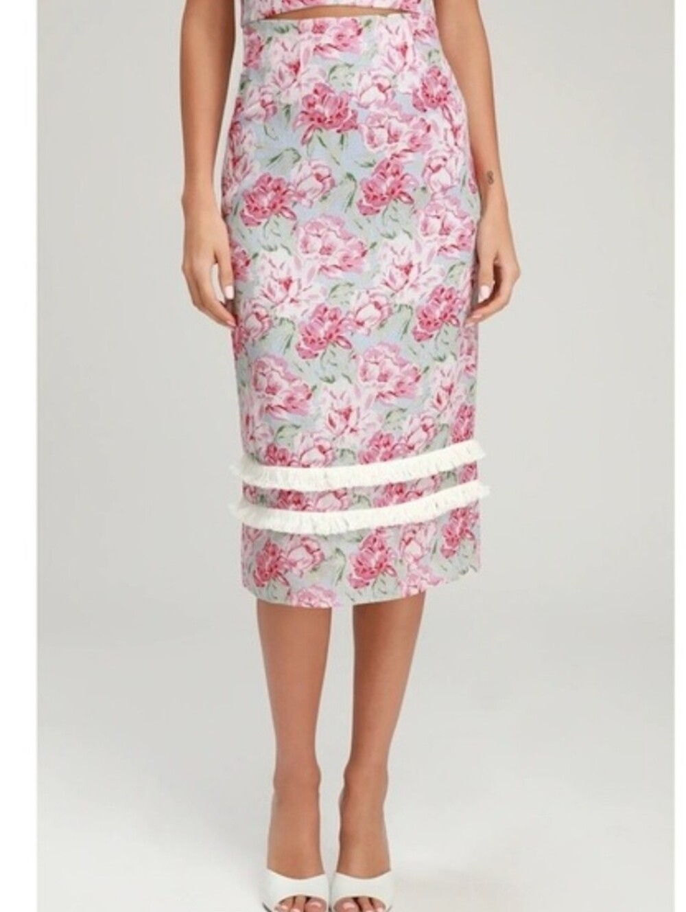 WAYF Floral Pencil Skirt 100% Linen Medium M Midi Length NWT